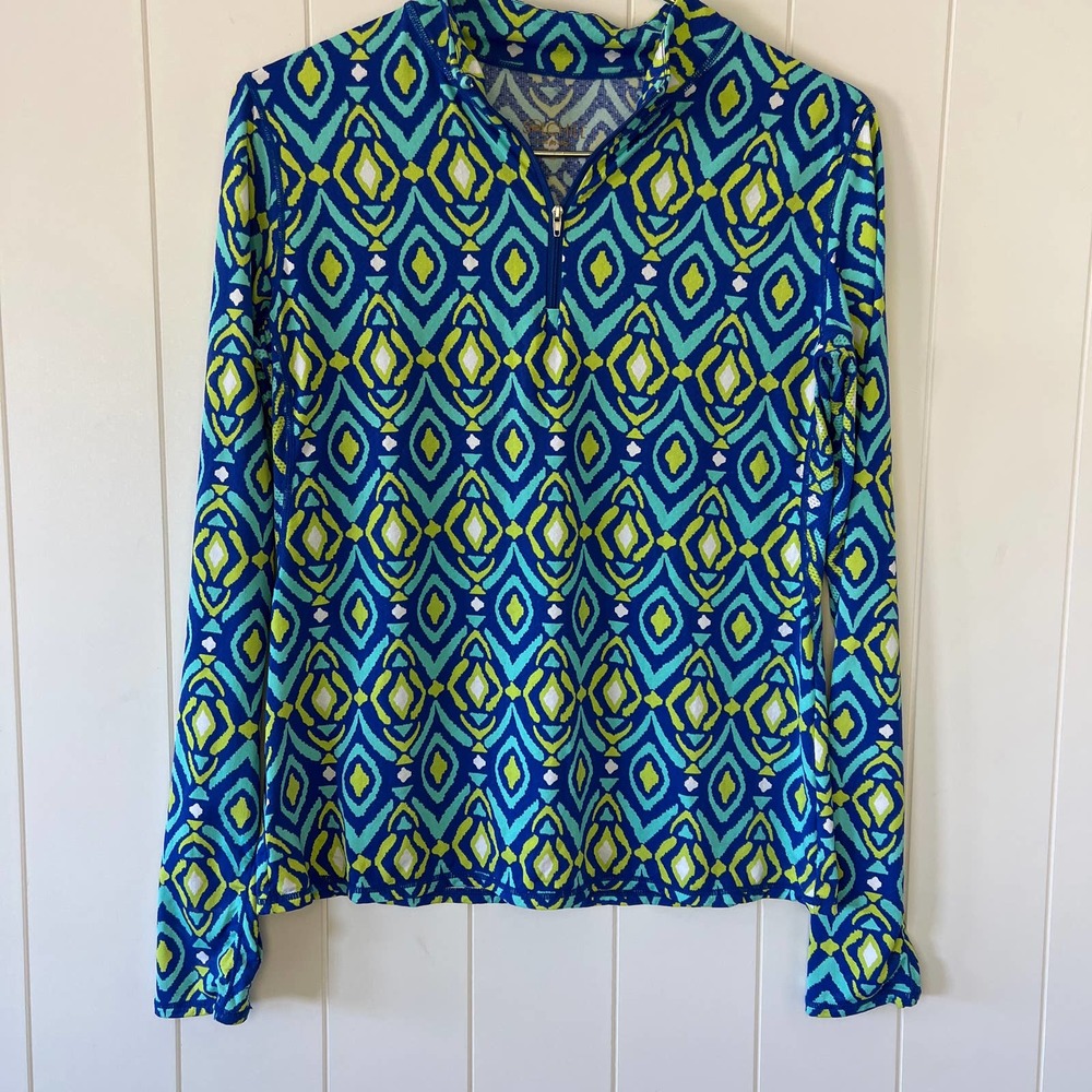 SolChill Women's LS‎ Performance 1/2 Zip-Blue-Green -size Medium